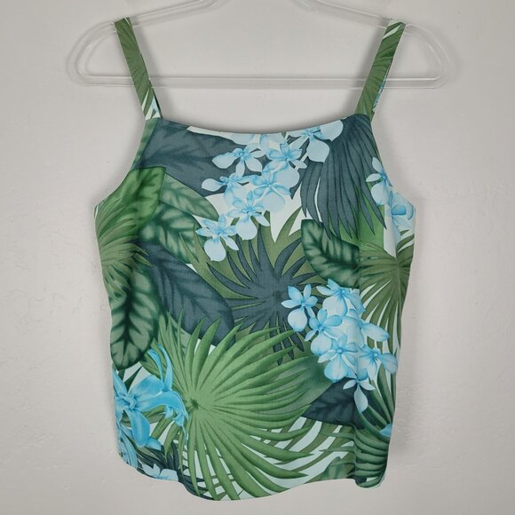Tommy Bahama Silk Hawaiian Tank Top Sleeveless Blouse Floral Green Blue Size 10 - Picture 1 of 9